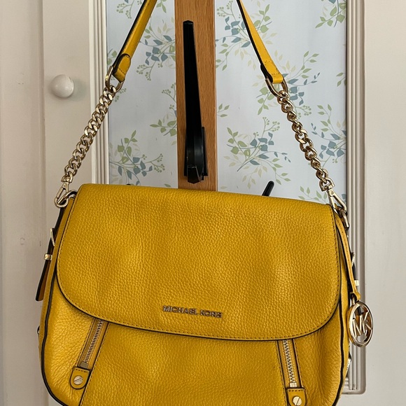 Michael Kors Bright Yellow Pebbled Leather Shoulder Bag - Picture 2 of 15